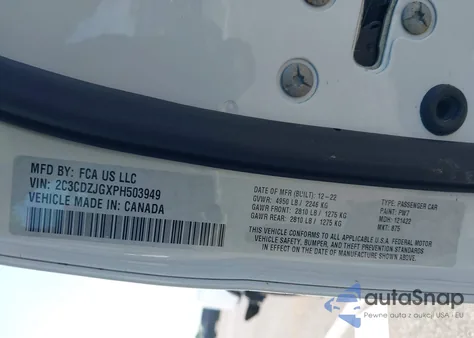 2023 Dodge Challenger Gt z USA, uszkodzony, nr VIN 2C3CDZJGXPH503949